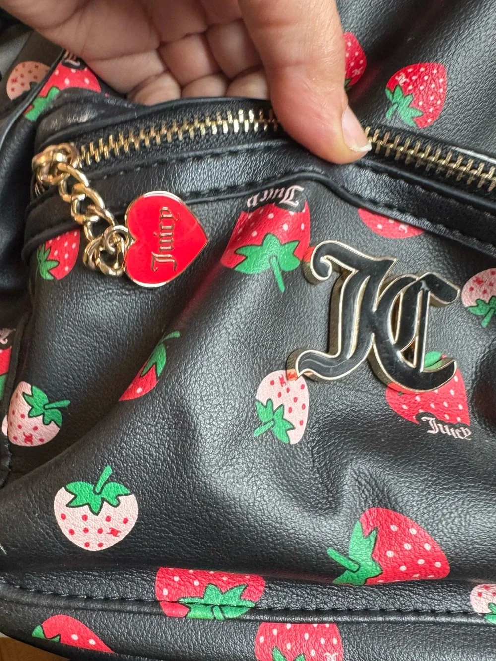 New with tags Juicy Couture Black Strawberry Print Mini Backpack